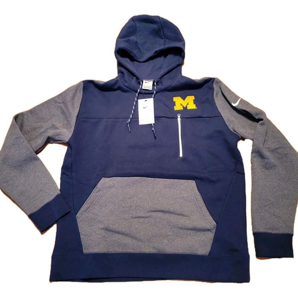 Nike Michigan Wolverines Color Block Logo Pullover Scooba Hoodie Men's 2XL NWT